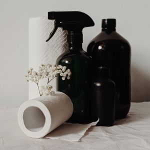 black funeralesque cleaning supplies