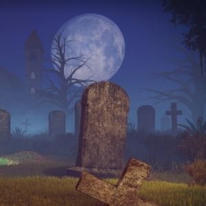 spooky grave and a full moon